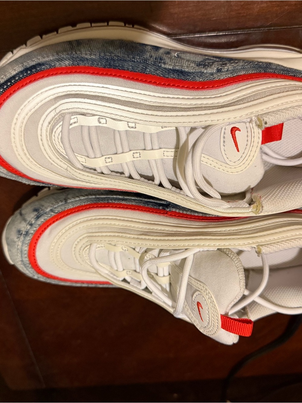 Kids White and Red Athletic Shoes